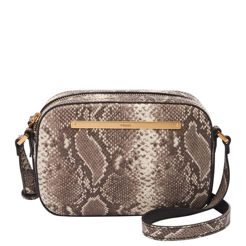 Liza Embossed Leather Camera Bag Purse Handbag, Natural Pyton Model -_-